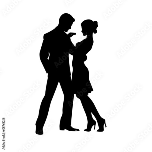black silhouette couple dancing logo design vector 