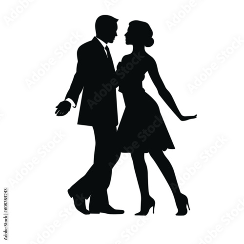 black silhouette couple dancing logo design vector 