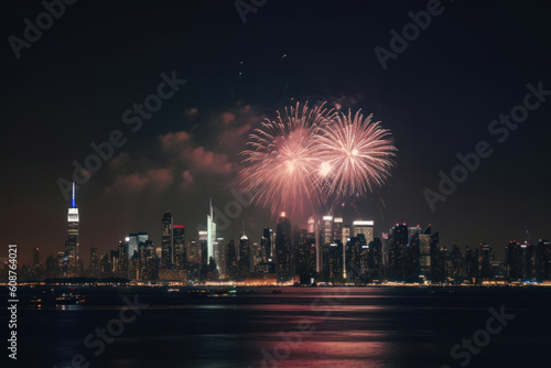 Fireworks Over New York City at Night, AI Generated Illustration. Generative AI © Rafa Fernandez