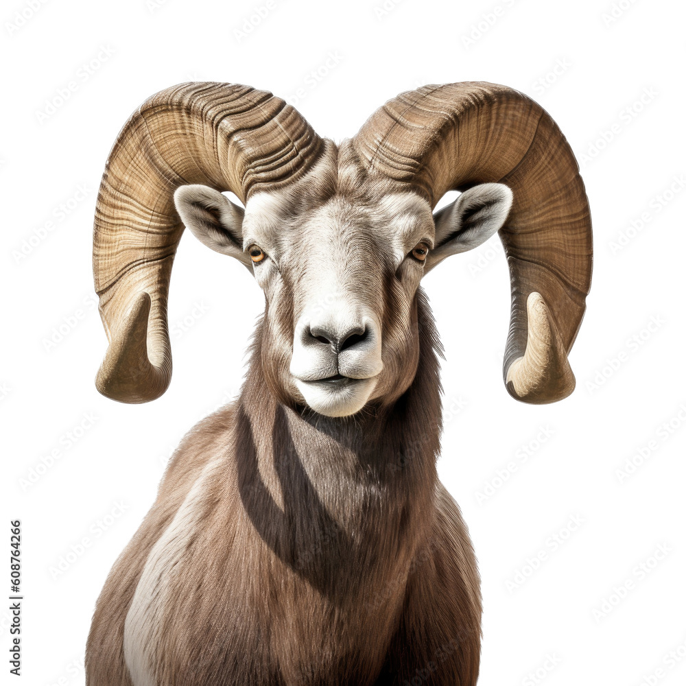 a Rocky Mountain Bighhorn Ram sheep portrait, stately, strong protector, Wildlife-themed, photorealistic illustrations in a PNG, cutout, and isolated. Generative AI a Rocky Mountain Bighhorn Ram sheep portrait, stately, strong protector, Wildlife-themed, photorealistic illustrations in a PNG, cutout, and isolated. Generative AI