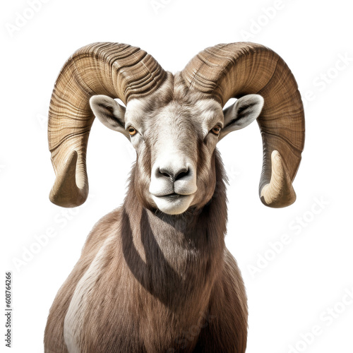  a Rocky Mountain Bighhorn Ram sheep portrait, stately, strong protector, Wildlife-themed, photorealistic illustrations in a PNG, cutout, and isolated. Generative AI © Purple Penguin GFX