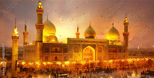 Fotografiet Shiite mosques with golden domes in Karbala - Created with Generative AI Technol