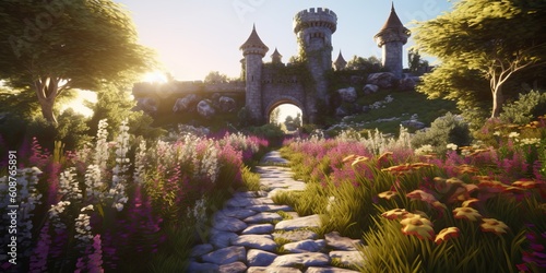 Fairytale castle in a fantasy land, generative ai