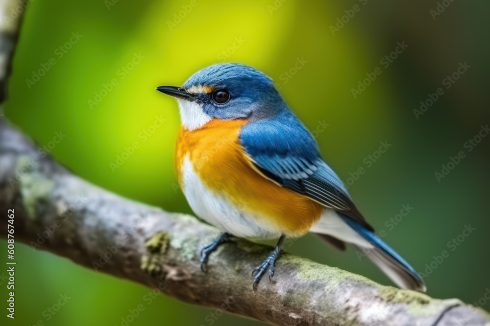 Beautiful bird: a male Indochinese or Tickell's Blue Flycatcher (Cyornis sumatrensis). Generative AI Beautiful bird: a male Indochinese or Tickell's Blue Flycatcher (Cyornis sumatrensis). Generative AI