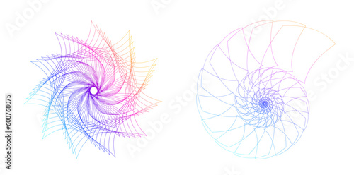 Abstract spiral rainbow design element on white background of twist lines. Vector Illustration eps 10 Golden ratio traditional proportions vector icon Fibonacci spiral. for elegant business card