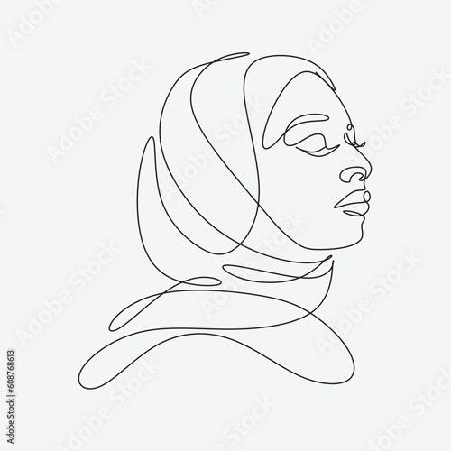 Vector woman in hijab line art drawing minimalist logo