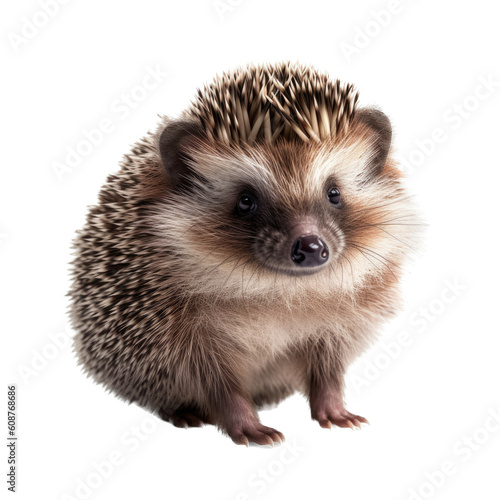  a cute Hedgehog, with happy disposition, healthy-looking, best friend, Pet-themed, cutout, isolated, photorealistic illustrations in a PNG. Generative AI