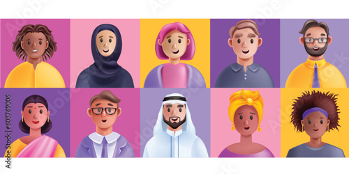 3D people diverse avatar, vector multicultural inclusion group, cartoon happy equal community. Man woman character, representation business team, professional teamwork communication. People avatar