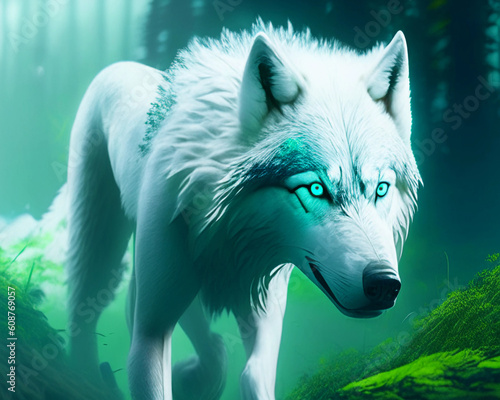 digital art of a giant white colored wolf