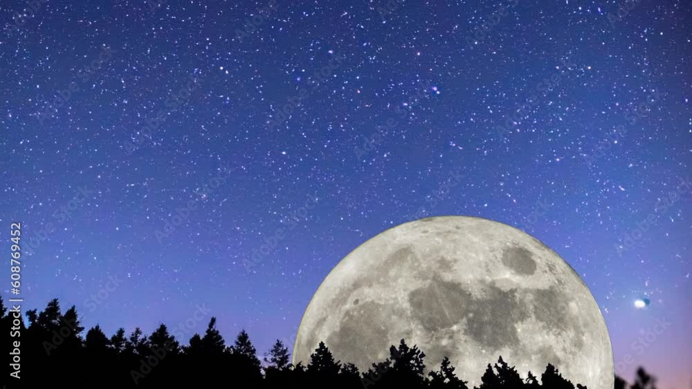 Full beaver moon. Super full moon with dark background. Madrid, Spain, Europe. Horizontal