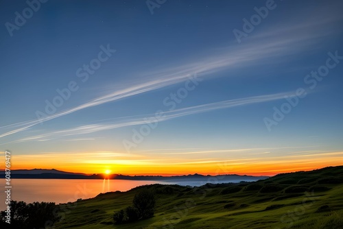 ドラマチックな夕日、朝焼け美しい自然の風景の湖、空、雲、 © sky studio