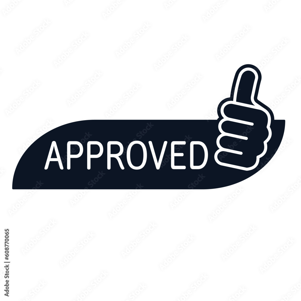 Approved Label With Thumb Up.Vector illustration isolated on white background. Approved Label With Thumb Up.Vector illustration isolated on white background.