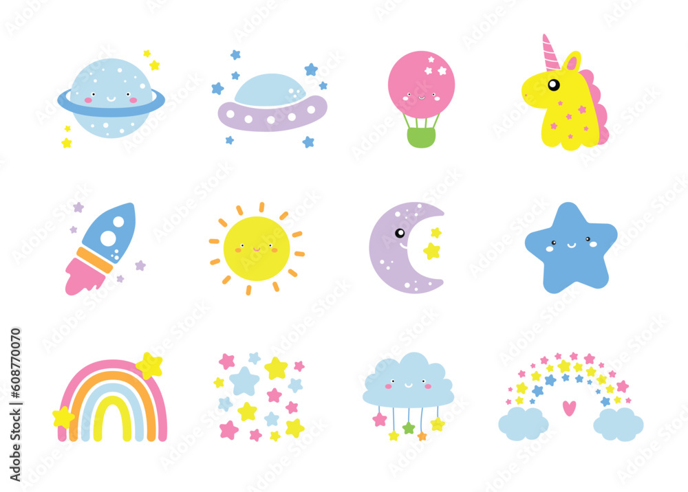 Adorable full editable set of cute icons inspired by heaven and dreamy world. Adorable full editable set of cute icons inspired by heaven and dreamy world.