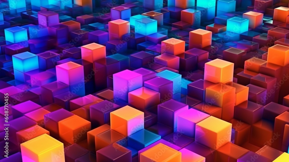 Neon cubes on an abstract 3D backdrop. GENERATE AI Neon cubes on an abstract 3D backdrop. GENERATE AI
