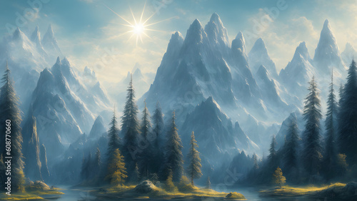 sun in the mountains