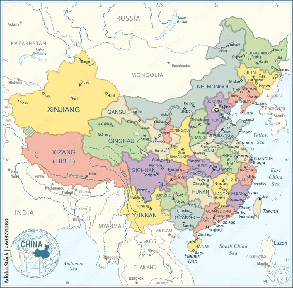 China map - highly detailed vector illustration