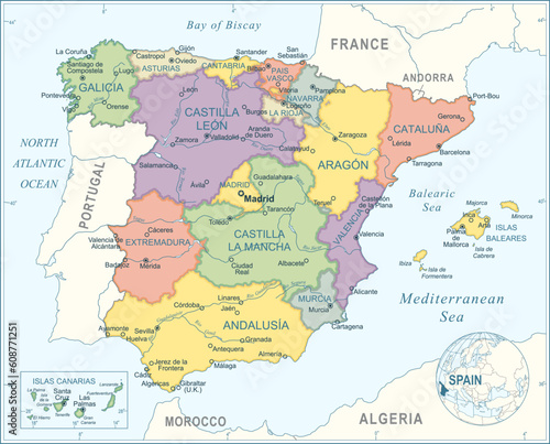 Fototapeta Naklejka Na Ścianę i Meble -  Spain map - highly detailed vector illustration