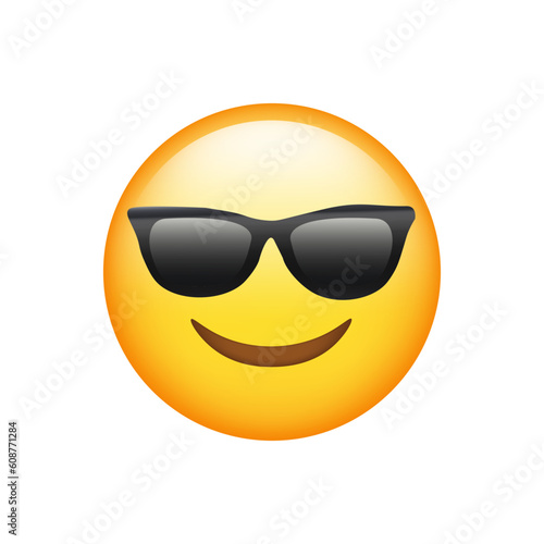 Smiling Face With Sunglasses Emoji isolated on white background. Iphone Whatsapp Emojis. Simple, vector, printed on paper. icon for website design, mobile app, and UI. Vector Illustration