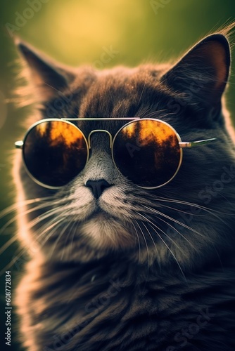 Cat Cool with Black Sunglasses. Generative AI.