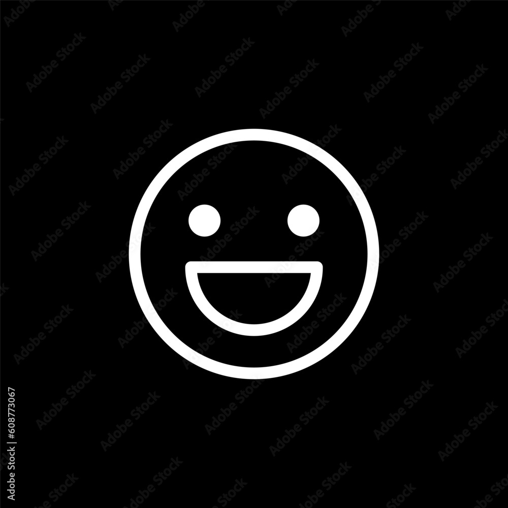 Smile, laugh icon. Customer feedback vector emoticon. White line icon on black background. Smile, laugh icon. Customer feedback vector emoticon. White line icon on black background.