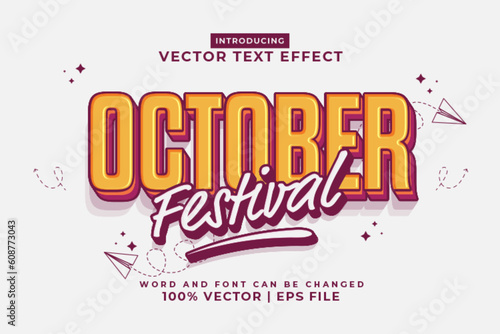 Leinwand Poster Editable text effect October Festival 3d Cartoon template style premium vector