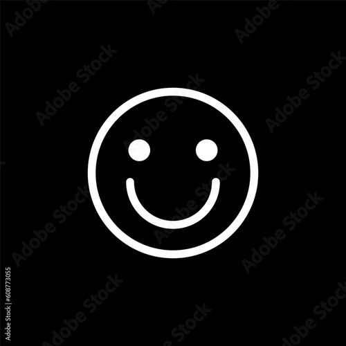 Smile icon. Happy face icon. Customer feedback vector emoticon. White line smile icon on black background.