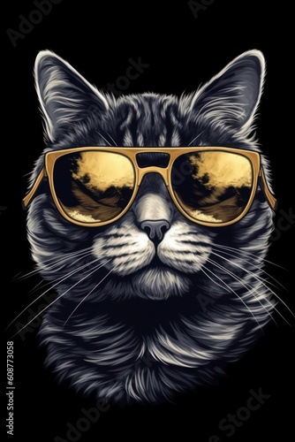 Cat Cool with Black Sunglasses. Generative AI. © nadunprabodana