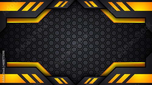 futuristic black and yellow gaming background. design of sport banner, poster, advertisement, promotion