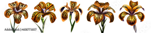 Set of tiger irises. Generative AI.