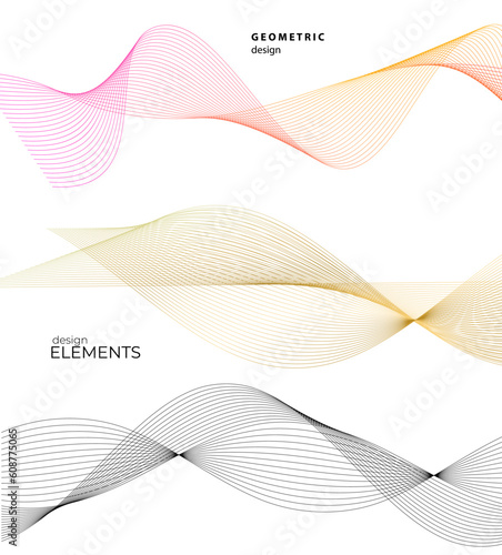 Design elements. Wave of many gray, color lines. Abstract wavy stripes on white background isolated. Creative line art. Vector illustration EPS 10.