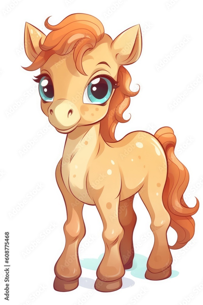 Obraz premium Cute baby Horse in Cartoon Style on white background - generative AI