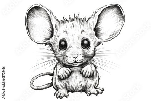Cute Mouse drawing on white background - generative AI