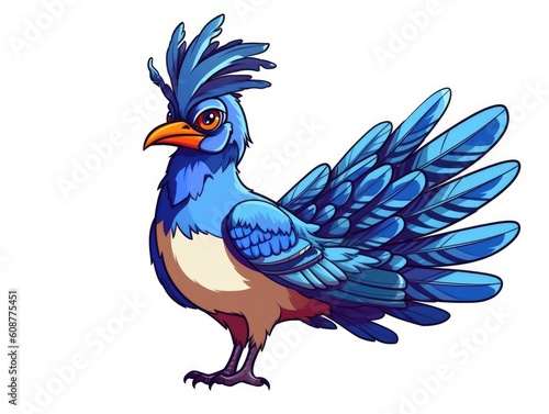 Blue Jay in Cartoon Style on white background - generative AI