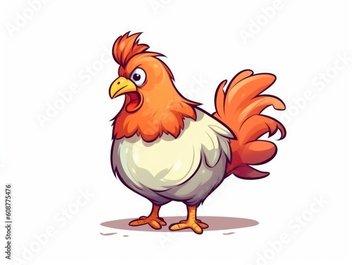 Chicken in Cartoon Style on white background - generative AI © HandmadePictures