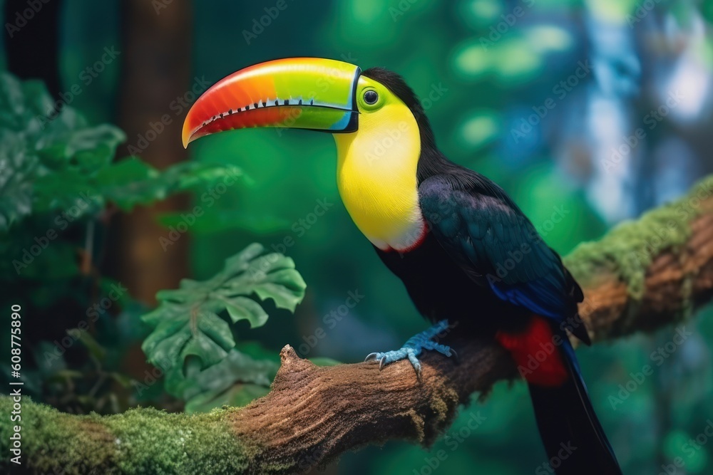 Keel-billed Toucan (Ramphastos sulfuratus) - vibrant and colorful bird. Generative AI Keel-billed Toucan (Ramphastos sulfuratus) - vibrant and colorful bird. Generative AI