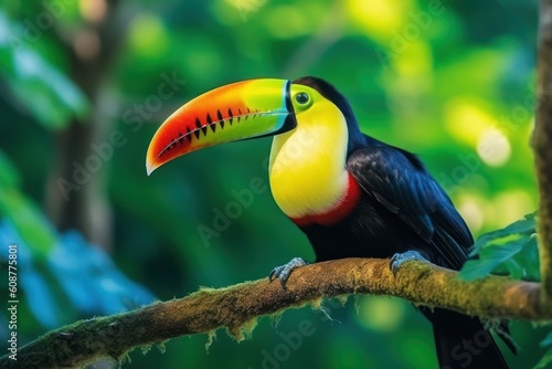 Keel-billed Toucan (Ramphastos sulfuratus) - vibrant and colorful bird. Generative AI