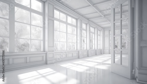 Window shadow, window in room, light reflecting from window, white room. Generative AI