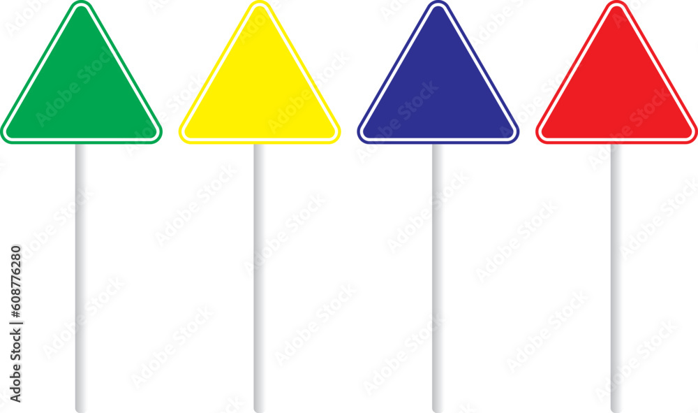 Triangle traffic sign with 4 different colors on white base Triangle traffic sign with 4 different colors on white base