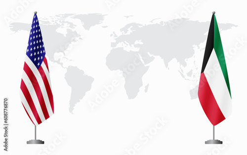 United States and Kuwait flags for official meeting