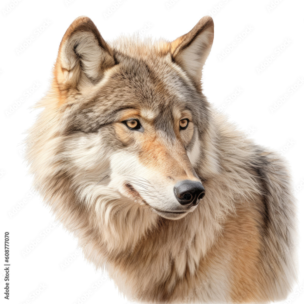 a Timberwolf Canis lupus lycaon, Portrait, in various positions, wild beauty,  Wildlife-themed, photorealistic illustrations in a PNG, cutout, and isolated. Generative AI