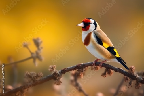 Cute male Goldfinch Lugano bird with yellow plumage. Generative AI © nadunprabodana