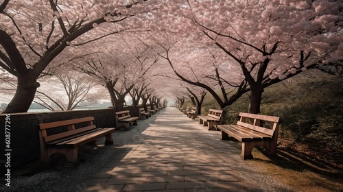 bench in the park cherry blossom, trees, nature