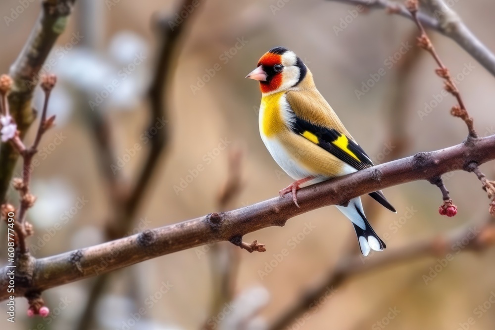 Cute male Goldfinch Lugano bird with yellow plumage. Generative AI Cute male Goldfinch Lugano bird with yellow plumage. Generative AI
