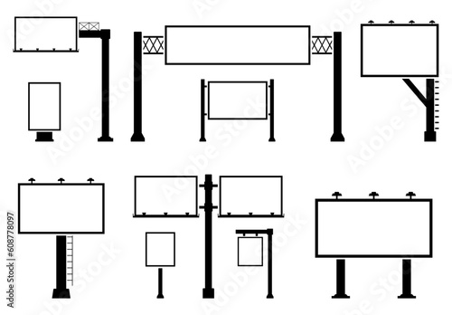 Billboard blank set icon. Empty billboard isolated on white background. City outdoor blank banner large format for advertise media. Outdoor advertising poster template. Empty bill board for ad media