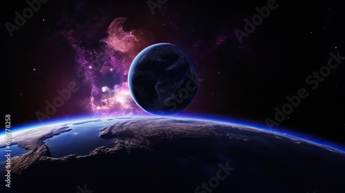 earth and moon purple galaxy space wallpaper