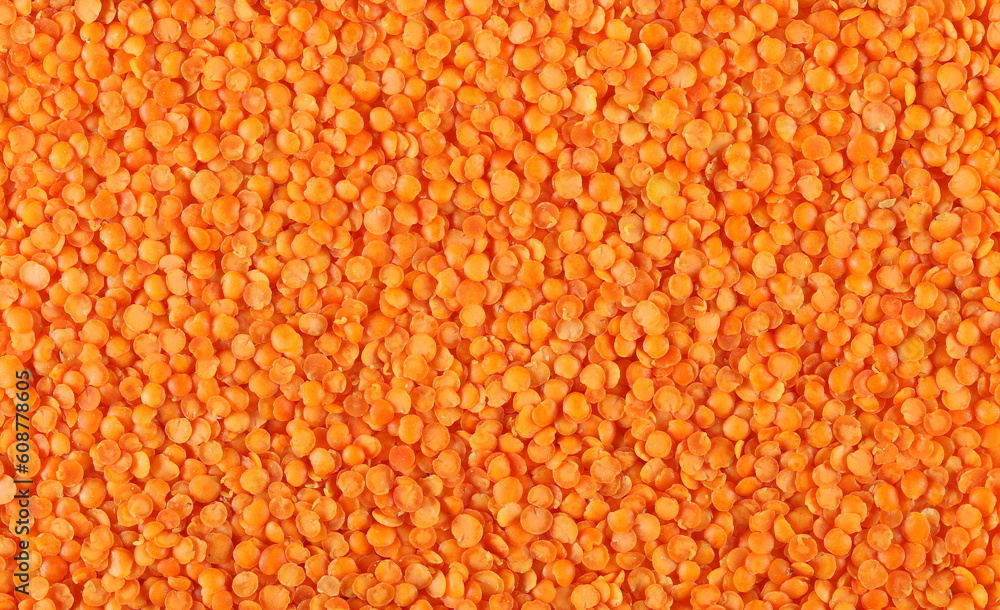 Pile red lentils background and texture, top view Pile red lentils background and texture, top view