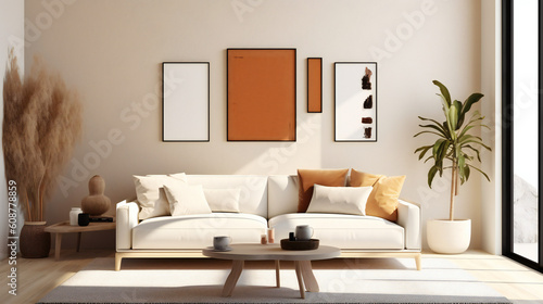 Modern Interior Design with Mockup Frame Poster  3D Render  3D Illustration