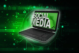 3d illustration ,social media word in laptop
