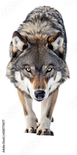 a Timberwolf stalking, stealth mode, wild beauty, Wildlife-themed, photorealistic illustrations in a PNG, cutout, and isolated. Generative AI