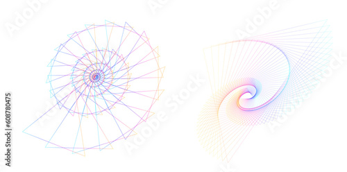 Abstract spiral rainbow design element on white background of twist lines. Vector Illustration eps 10 Golden ratio traditional proportions vector icon Fibonacci spiral. for elegant business card